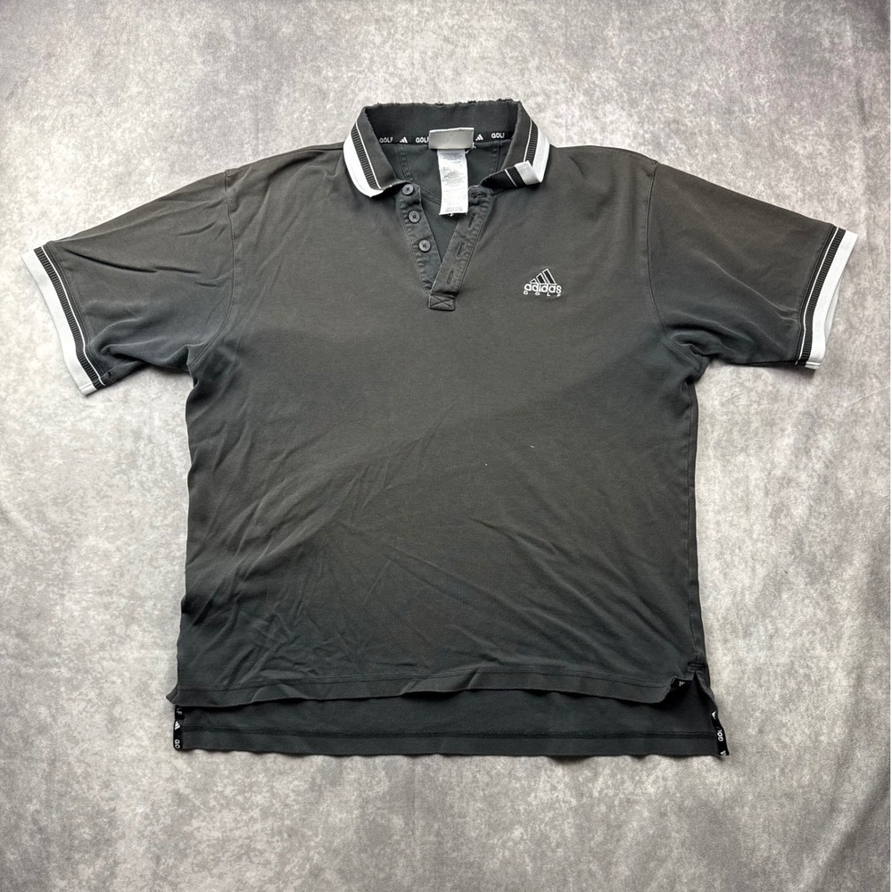 Adidas Golf Polo Shirt Mens Medium Black Vintage Faded Distressed Short Sleeve
